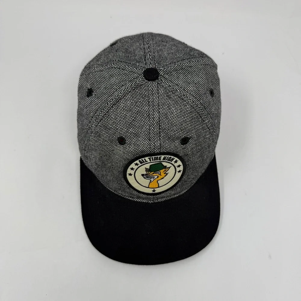 KNP All Time High Fox Patch Hat Mens Gray Black Strapback‎